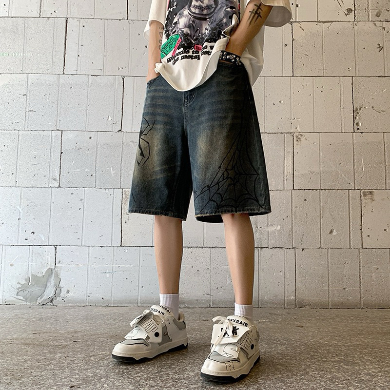 กางเกงขาสั้นผู้ชาย spider web jeans