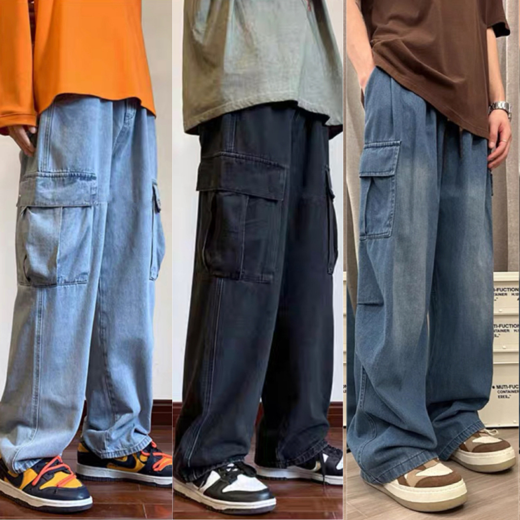 กางเกงคาร์โก้ ทรงกระบอก สุดเท่สไตล์วินเทจ หญิงใส่ได้ผู้ชายใส่ดี รุ่นใหม่พร้อมส่งค่ะ