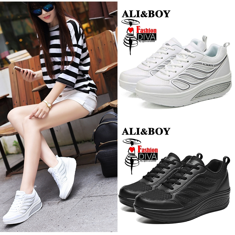 ALI&BOY รองเท้าผ้าใบผู้หญิงเพื่อสุขภาพ รุ่นปีกนางฟ้า สีพื้น ใส่นิ่ม เบาสบาย ความสูง 5 ซม. ไซส์ 36-40