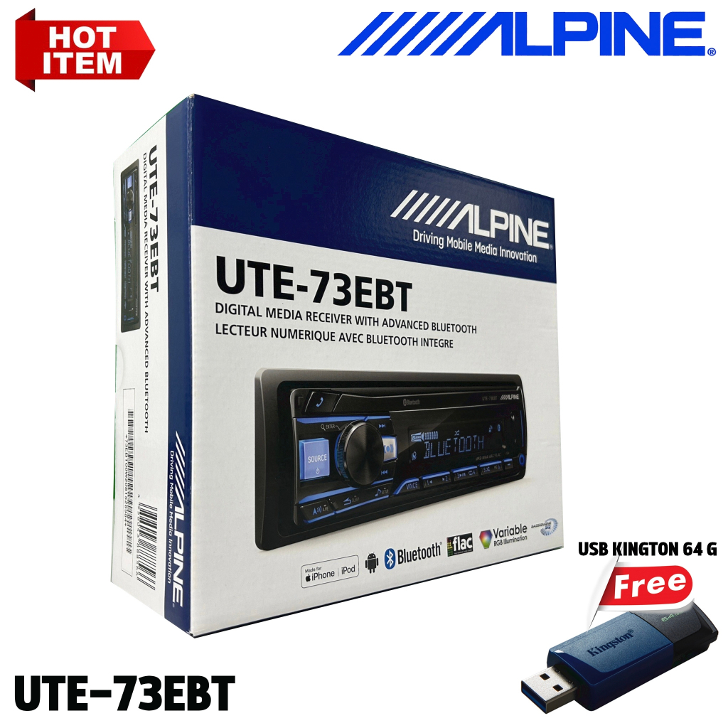 🔥สินค้าพร้อมส่ง🔥 ALPINE UTE-73EBT เครื่องเล่น 1 Din รองรับการเล่นไฟล์ FLAC ผ่าน USB ช่องต่อ AUX/USB 