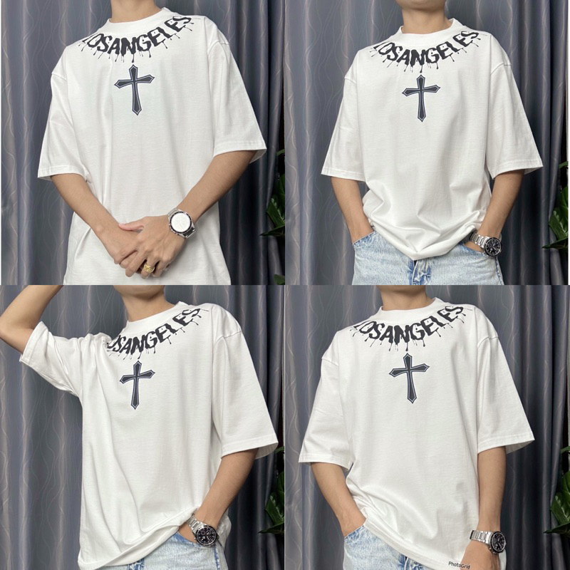 เสื้อยืด oversize cotton100 ลายสกีนคอกางเขน ราคาถูก Shopee Lazada