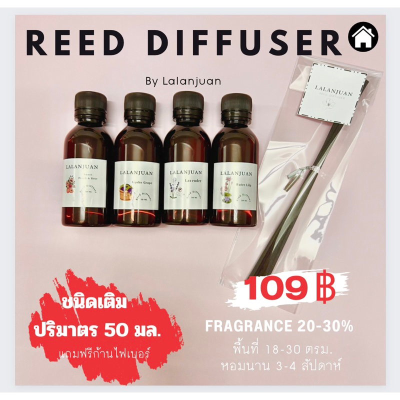 ชนิดเติม  หอมมาก หอมนาน Reed Diffuser Lalanjuan หยดเครื่องพ่นได้ ก้านไม้หอมกระจายกลิ่นชนิดรีฟีล หอมนาน 30 วัน