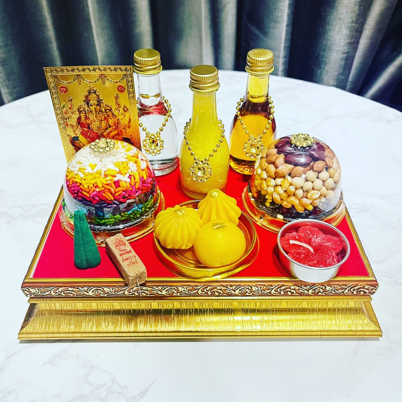 ชุดไหว้พระพิฆเนศขนมโมทกะลาดูถวายบูชาเทพฮินดูสักการะจัดหิ้งเทพ ของจริงทานได้ ขนมมีส่วนผสมถั่วลูกไก่ที่องค์ท่านทรงโปรด