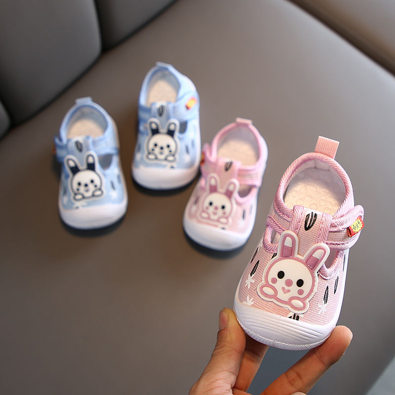 Babyonline(X283)2Q7 รองเท้าผ้าใบเด็กหัดเดินมีเสียงลายกระต่ายน่ารัก พื้นนุ่ม มีกันลื่น ใส่สบาย สำหรับเด็ก9เดือน-2ปี