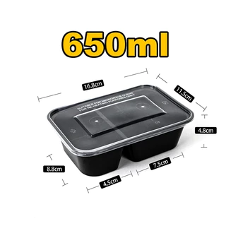 (แพ็ค50ชุด)กล่องอาหารพลาสติก/กล่อง2ช่อง/650/750/1000 ml