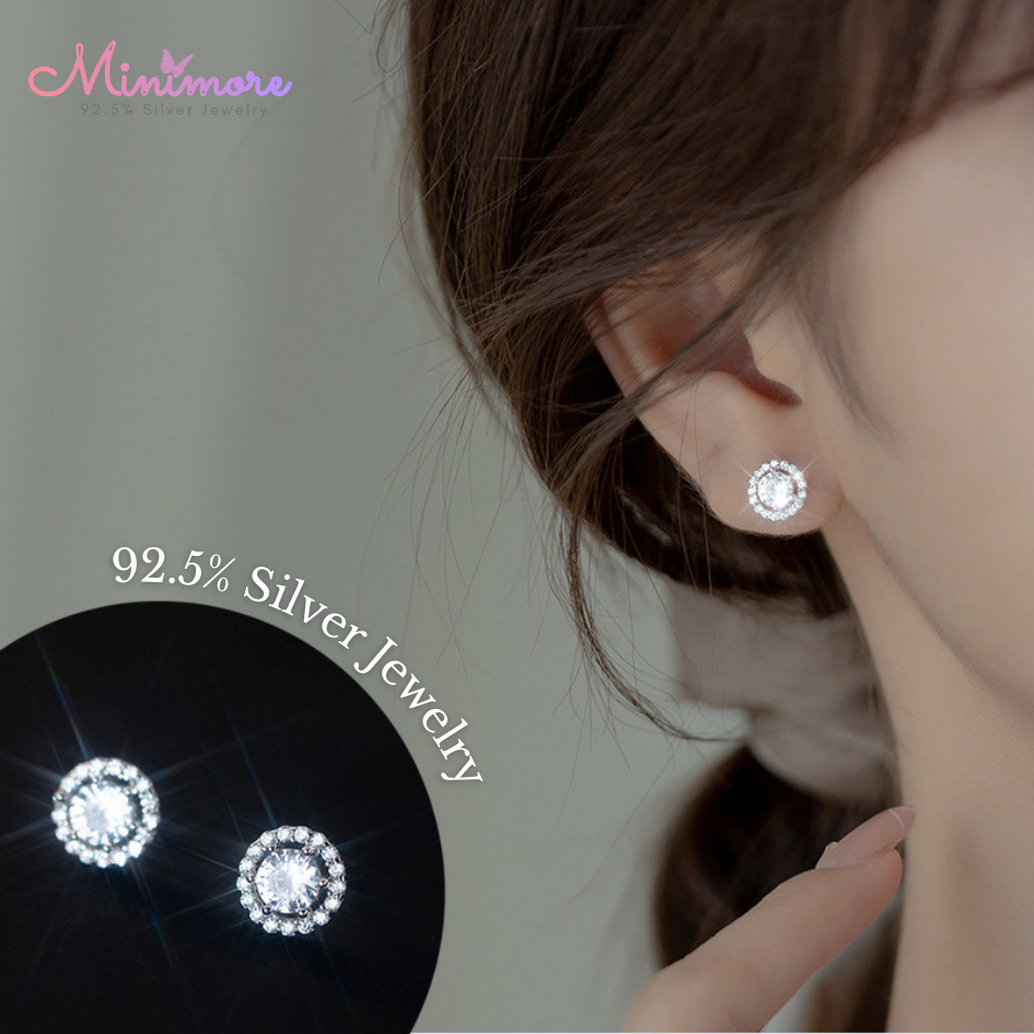 [SE416]🌟ต่างหูเงินแท้ 92.5%🌟Promise Halo Diamond Earring ดีไซน์คลาสสิค ใส่ได้ทุกวัน