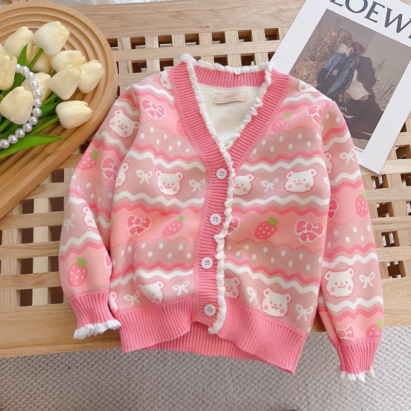 (พร้อมส่ง) ในไทย เสื้อกันหนาวไหมพรม ~กระดุมหน้า~ เด็กผู้หญิง~ใส่อุ่น