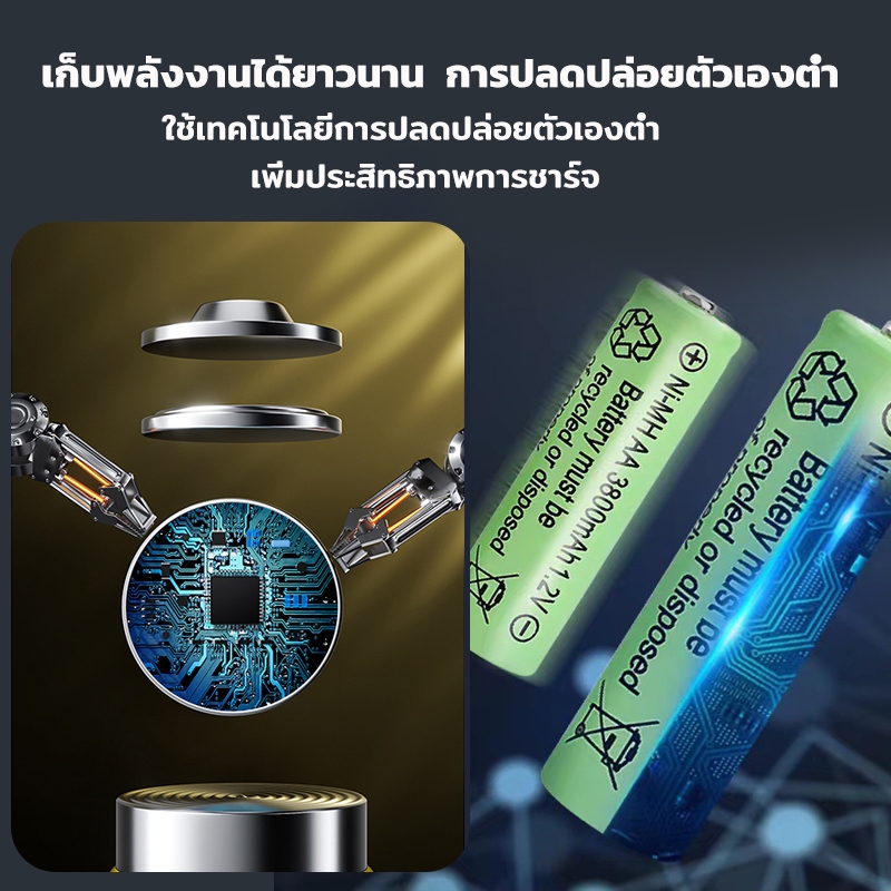 🔋ปลอดภัย มั่นคง🔋ชุด4 ก้อน+ ที่ชาร์จ 3800mA NiMH ถ่านชาร์จ aaa aa ถ่าน แบตเตอรี่ แท้ rechargeable Battery