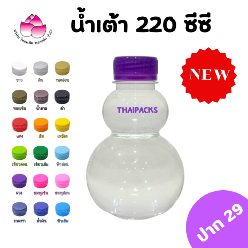 ขวดเพ็ทน้ำเต้า 220 ซีซี (ปาก 29) (200ใบ/ลัง) (พร้อมฝา) ขวดน้ำดื่ม ขวดพลาสติก