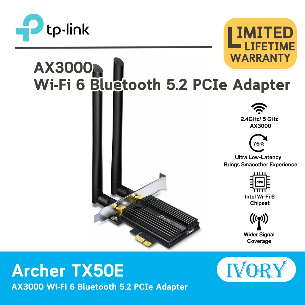 TP-Link Archer TX50E การ์ด wifi 6 พร้อมบลูทูธ 5.0 สำหรับคอมพิวเตอร์ Bluetooth 5.0/ivoryitshop