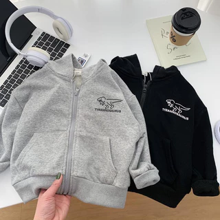 Smart เสื้อแจ็กเก็ตแขนยาวเด็ก(2-14ขวบ) สกรีนลายไดโนเสาร์ มีหมวกด้านหลังเเละมีซิปหน้าหน้า ผ้าหนุ่ม ใสสบาย TS44