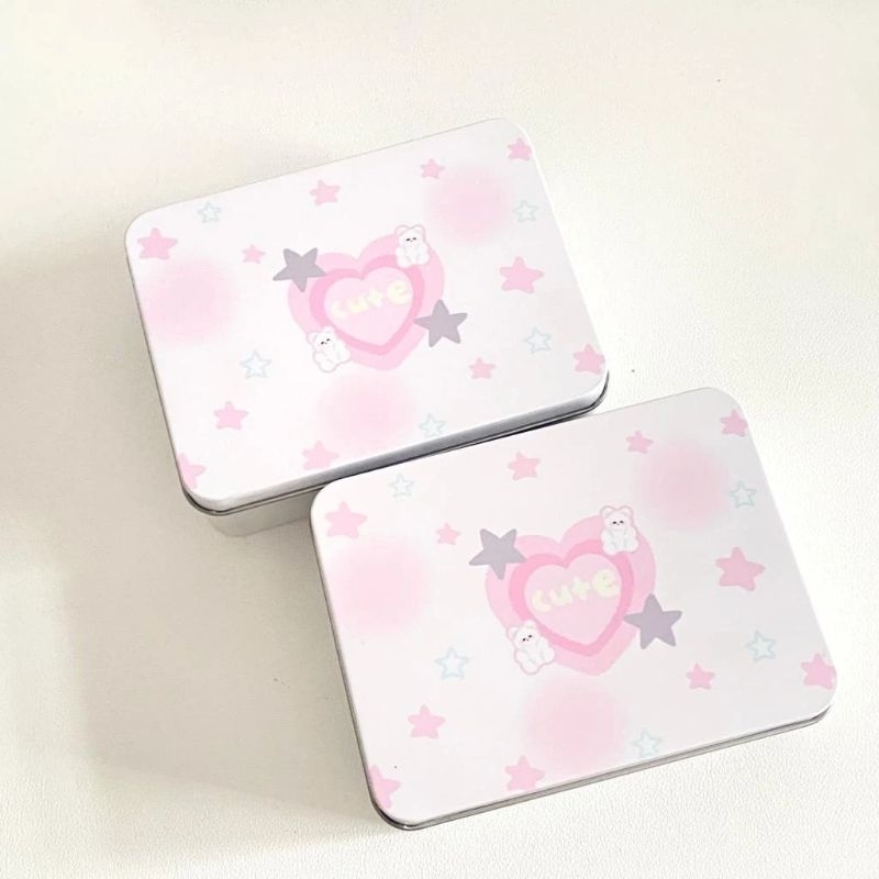 พร้อมส่ง!กล่องเหล็กเก็บรูป ลายน้องหมีดาว สำหรับเก็บโฟโต้การ์ด3นิ้ว สไตล์เกาหลี