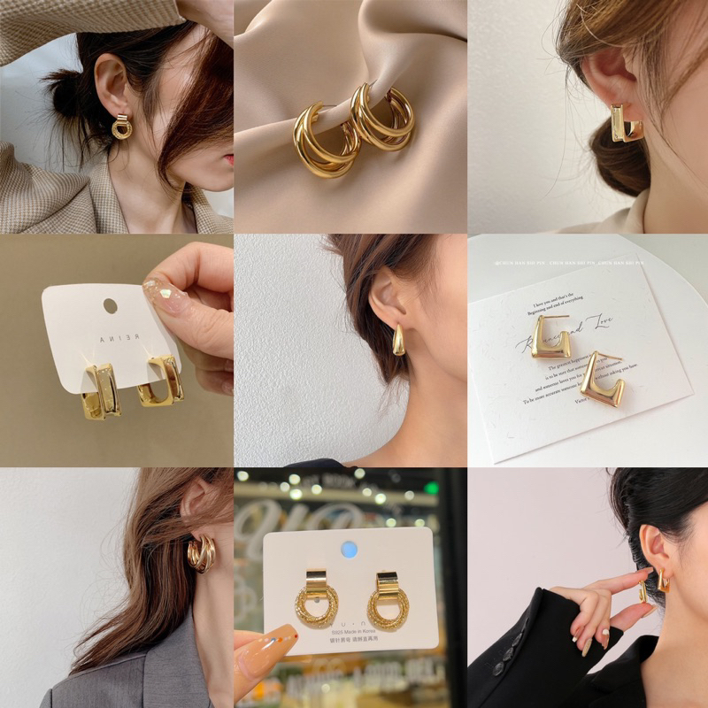 พร้อมส่งจากไทย GF-06ต่างหูสีทองดูแพงหลากสไตล์ ต่างหูสำหรับผู้หญิง