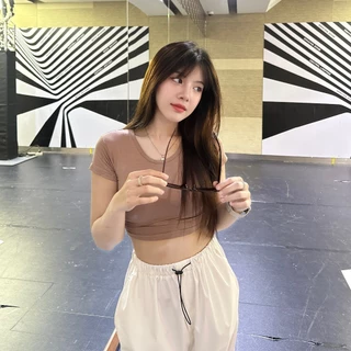 🌈SpinnyHouse🌈 เสื้อครอปแขนสั้น ผ้าเรย่อน ยืดตามตัว สาวอวบใส่ได้ 🧸 รุ่น ครอปเรียบ B-045-2-A