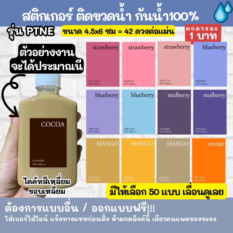 🔥สติกเกอร์กันน้ำ 100%💦 สติกเกอร์ติดขวดน้ำ รุ่น PTNE