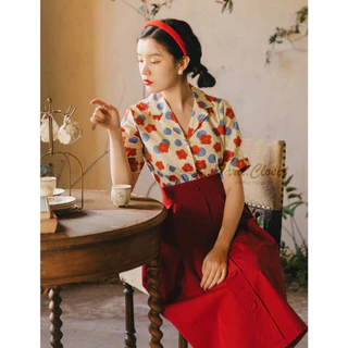Z034 TARA Skirt กระโปรงยาว จับจีบทวิส เอวสม็อก ดีเทลแต่งกระดุมหน้า ดีไซร์เก๋ งานวินเทจ เนื้อผ้าซาร่า ผ้าสวย ใส่สบาย