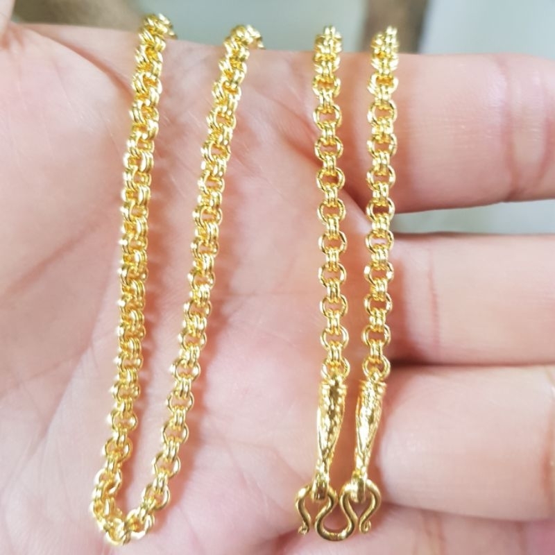 สร้อยคอขนาด1บาทลายห่วงคู่ สร้อยคอหุ้มทองคำแท้ สร้อยทองไมครอน ความยาว 12-24นิ้ว ความหนา 4มิลลิเมตรงานสวยเหมือนจริง