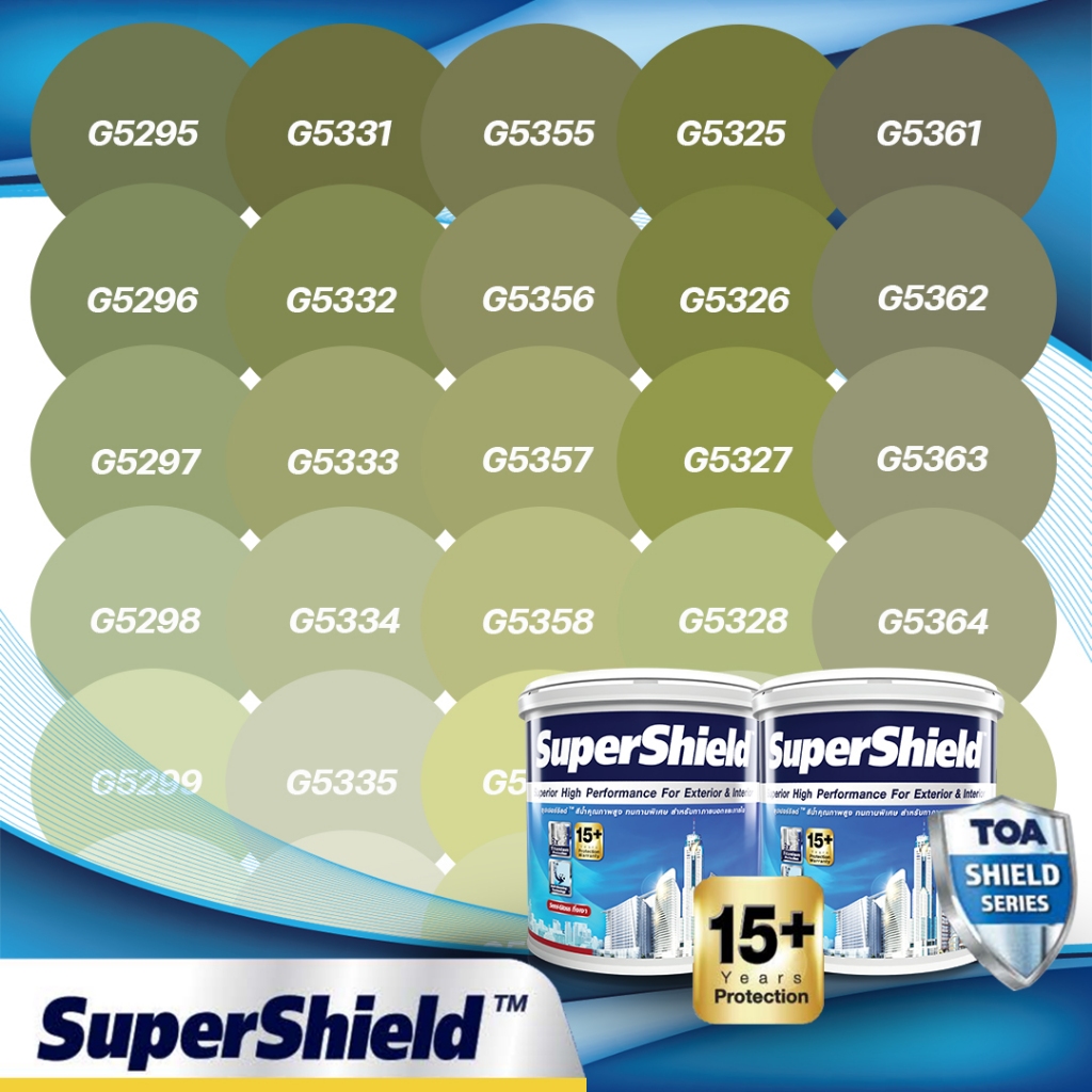 TOA SuperShield สีเขียวหม่น เนียน ขนาด 1ลิตร เฉดสีใหม่ สีทาบ้าน Shield Series เกรด 15 ปี สีทนร้าน ทนสภาวะ ร้านบ้านสบาย