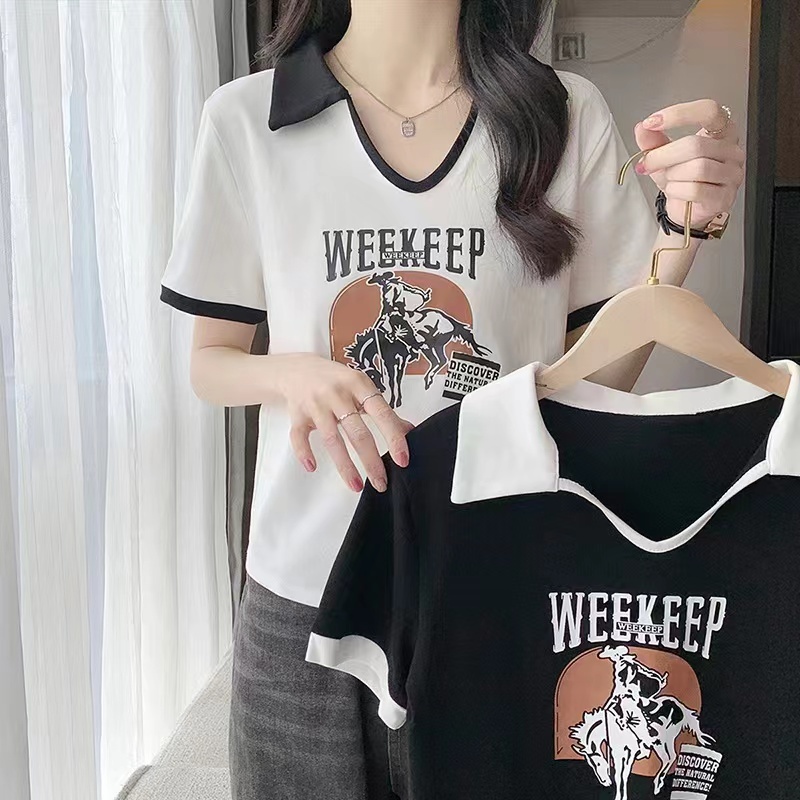 Bonnie(พร้อมส่ง/ใหม่)#25068เสื้อยืดโปโลแขนสั้นผู้หญิงฤดูร้อน2025แฟชั่นใส่สบายๆสไตล์เกาหลี