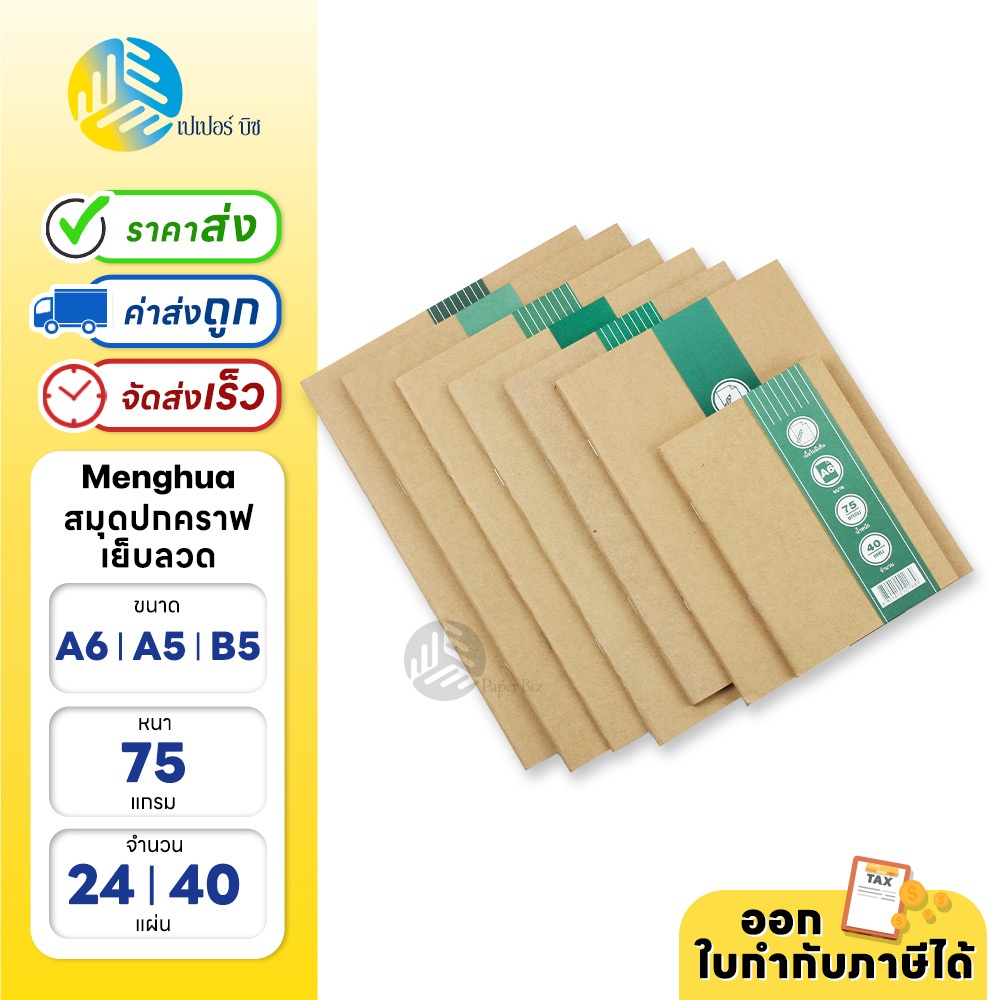 Menghua สมุดบันทึกปกคราฟ เข้าเล่มแบบเย็บลวด ขนาด A6 / A5 / B5 / ตัด9