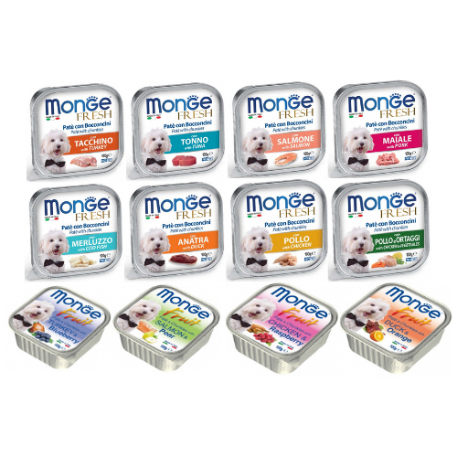 อาหารสุนัขแบบถาด อาหารสุนัข monge อาหารเปียกสุนัข แพ็ค 4 ถาด 135 บาท