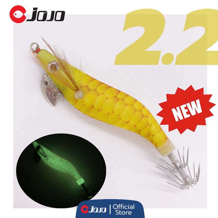 JOJO Thailand โย ตก หมึก กุ้ง ปลอม ตก หมึก เบอร์ 2.2 หนัก 9 กรัม ยาว 9.5 ซม. เรืองแสง มี 4 สี จำนวน 1 ตัว เหยื่อตกหมึก