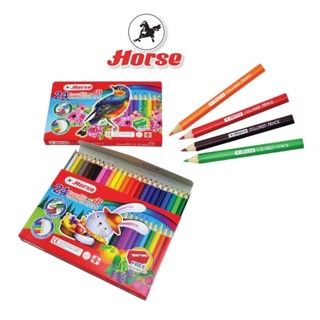 HORSE ตราม้า ดินสอสีไม้สั้น 24 สี+กบเหลา กล่องแดง จำนวน 1 กล…
