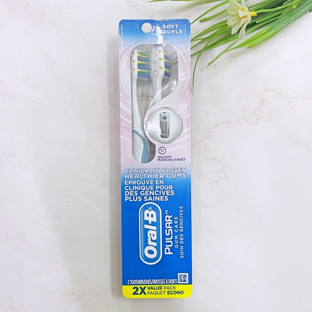 [Oral-B®] Pulsar Gum Care Battery Powered Toothbrush, Soft 2 Count ออรัล-บี แปรงสีฟันไฟฟ้า แบบใช้แบตเตอรี่