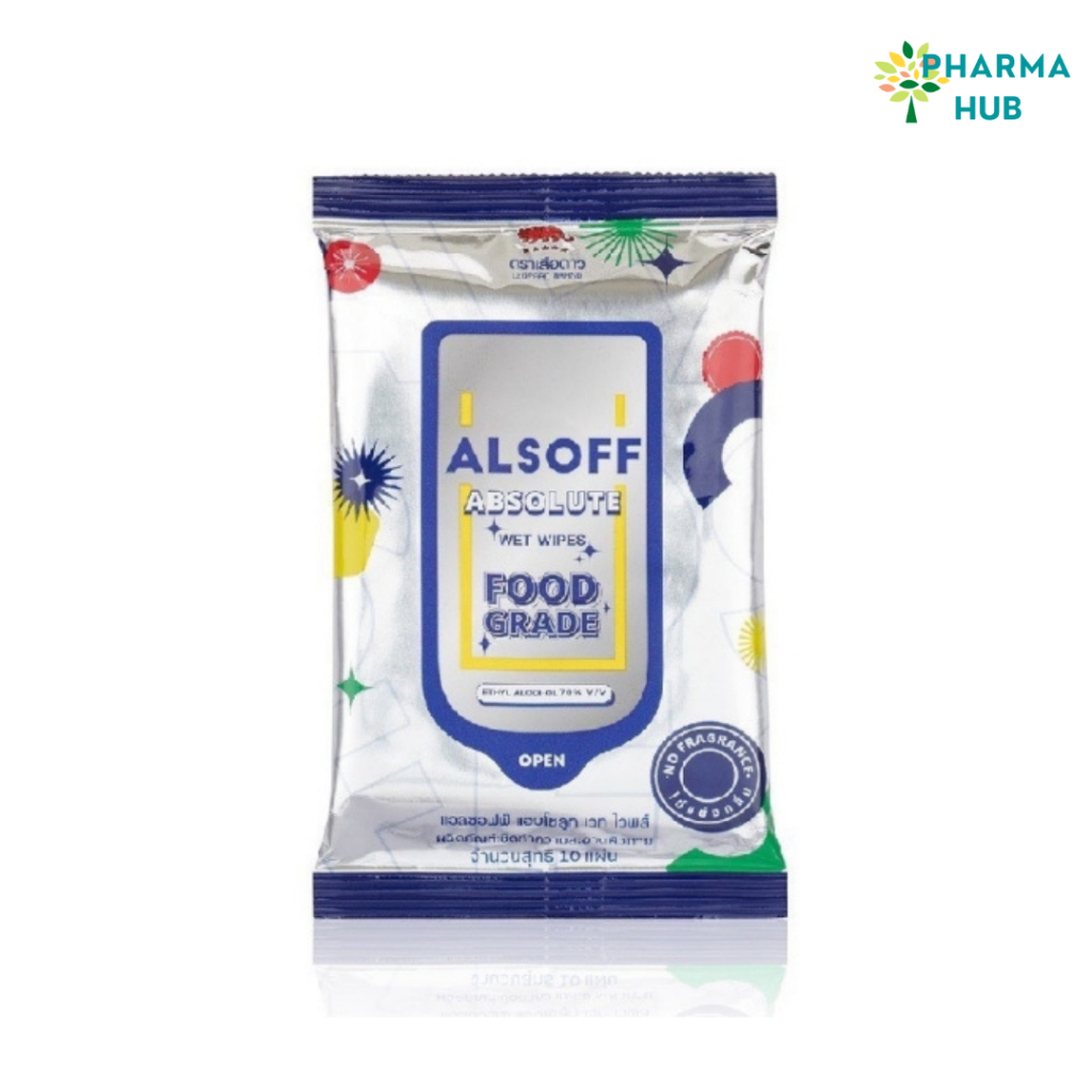 Alsoff Absolute wet wipe (Food grade) 10 แผ่น/ห่อ ทิชชูเปียกแอลกอฮอล์ ฟู้ดเกรด เช็ดมือ เช็ดภาชนะใส่อ