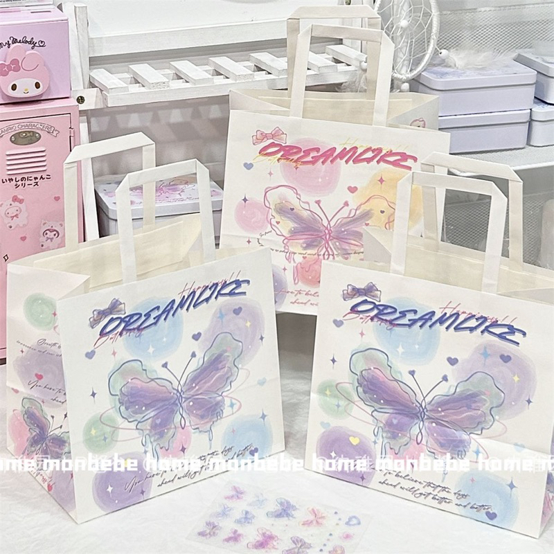 ถุงกระดาษ ถุงกระดาษหูหิ้ว ผีเสื้อใหม่insเกาหลี มี 2 ​​ลายให้เลือก พร้อมส่ง