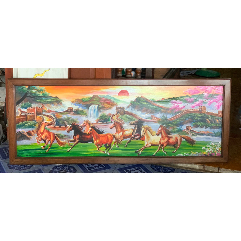 ภาพวาดม้ามงคล 8 ตัว พร้อมกรอบไม้ ขนาด 69x109 cm