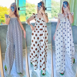 จั๊มหมี ขายาว (แถมเชือกผูกเอว) ผ้าฝ้ายพิมพ์ลาย