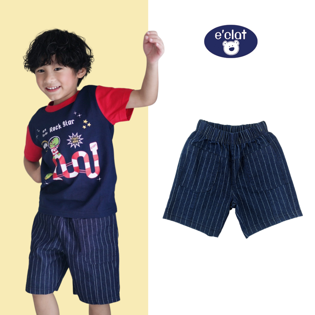 E'clat กางเกงขาสั้น ขอบเอวยางยืด มีกระเป๋าหน้า เนื้อผ้ายีนส์ cotton100% ผ้าไม่ยืด ไม่กระด้าง อยู่ทรง sku7850