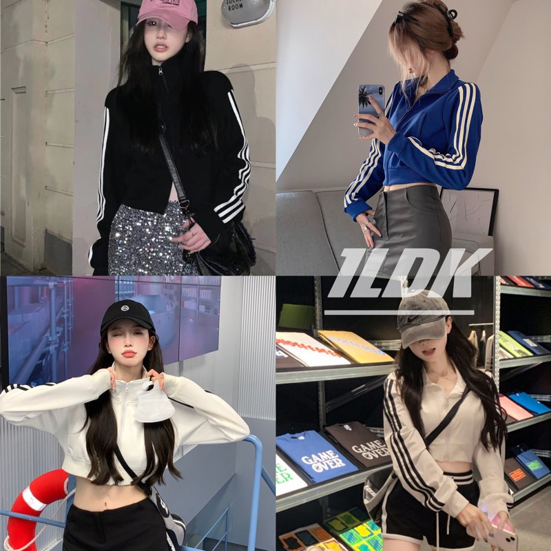1LDK พร้อมส่ง เสื้อกันหนาว แขนยาว จั๊มเอวจั๊มแขน รัดคอซิปจริง ลายแถบเจ้ารูป(1A42)