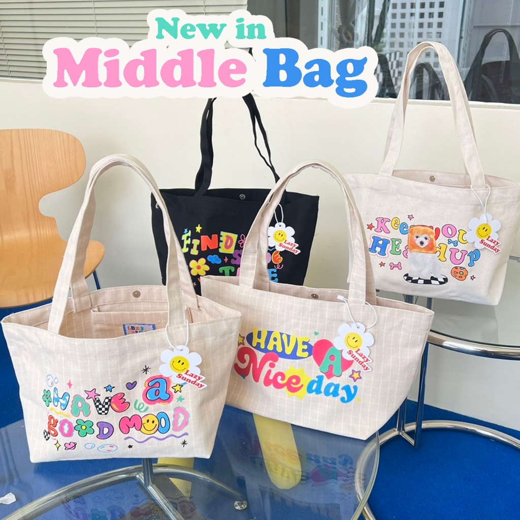 Justbehappy - Tote Bag Middle size - กระเป๋าผ้าไซซ์ใหม่ล่าสุด