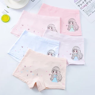 กางเกงในเด็กหญิง สีพาทเทล ลายการ์ตูนทรงบ็อกเซอร์ ผ้านิ่มๆ