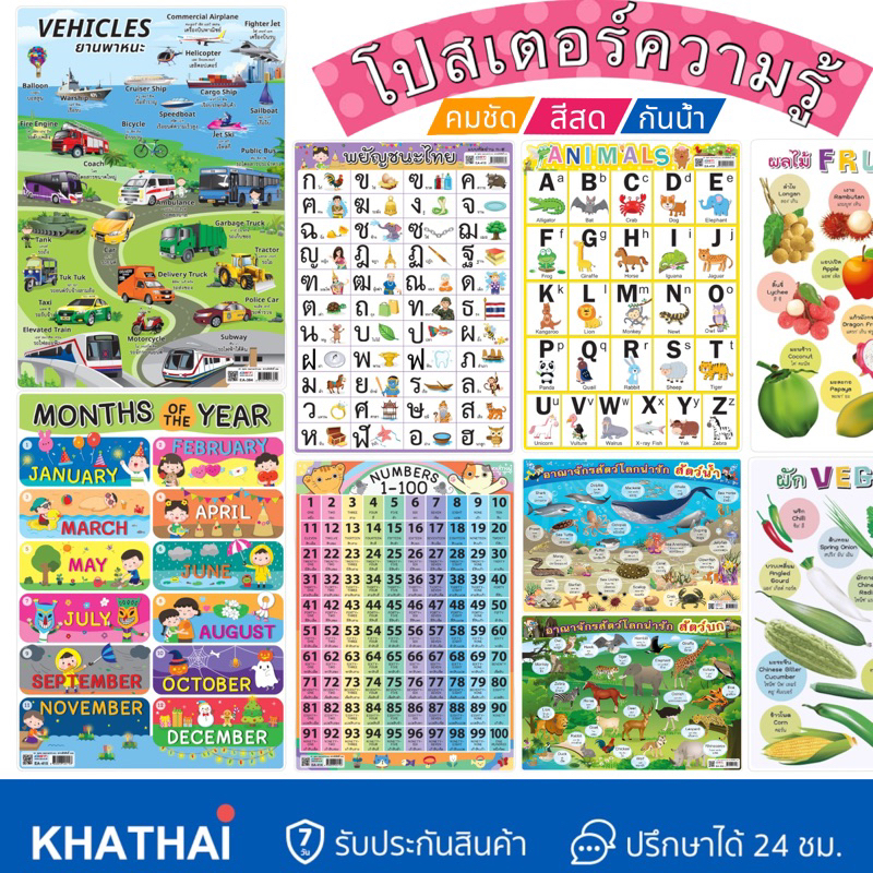 โปสเตอร์สื่อการสอน 2 ขนาด สีสัน คมชัด กันน้ำ วัสดุพลาสติกPP ไม่ฉีกขาด OST-LEARN