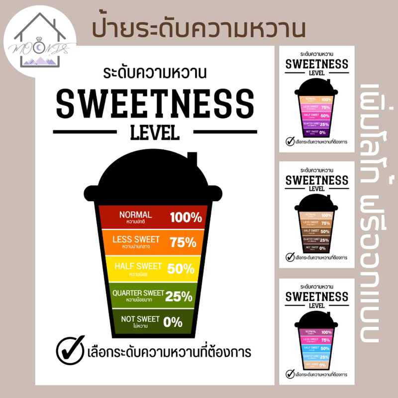 ป้ายระดับความหวาน พลาสวูด ตั้งโต๊ะ พร้อมฐานไม้ A5,A6 แก้ไขแบบได้
