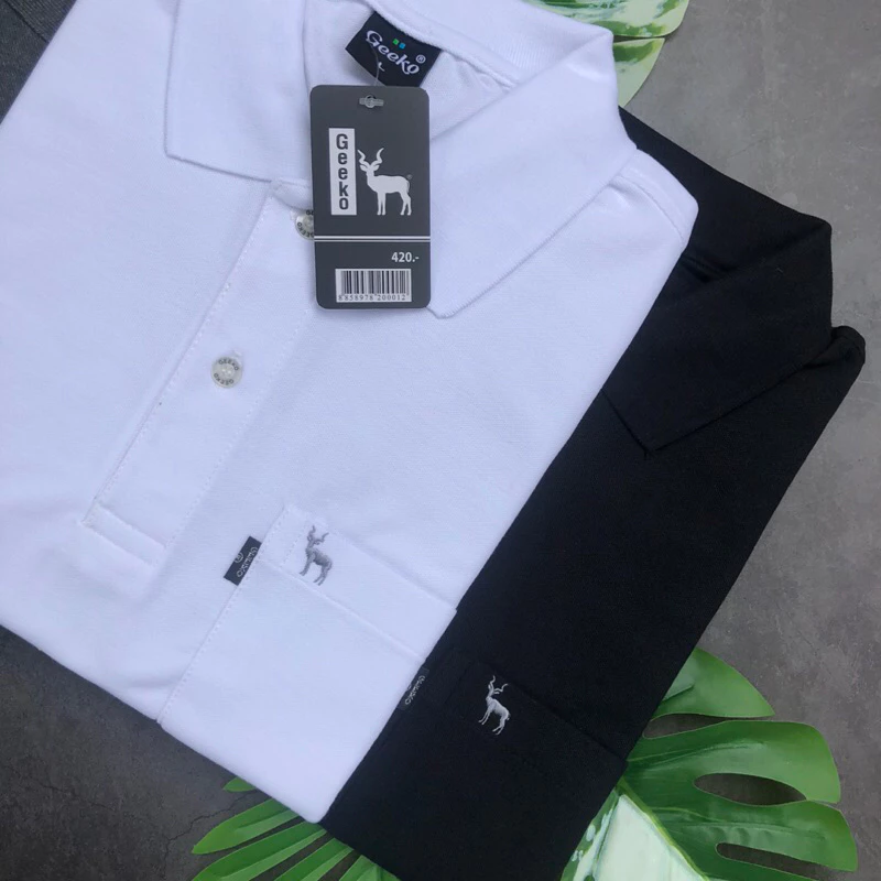 เสื้อโปโลสีขาว-สีดำ ผ้านิ่ม ใส่สบาย ร้านรับประกัน งานแบรนด์ตรากวางแท้🦌