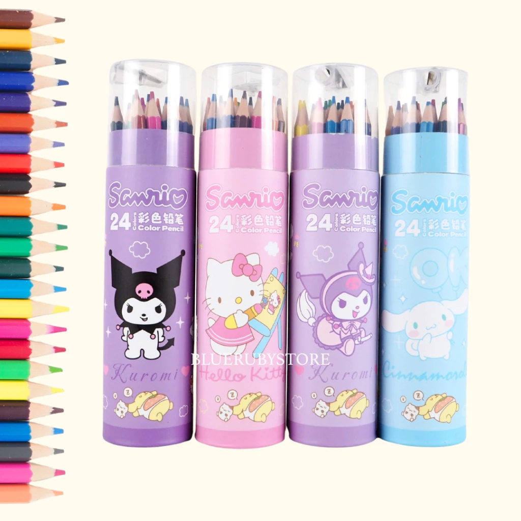 พร้อมส่ง💕 สีไม้ ดินสอสี 24 สี พร้อมกบเหลา ลายการ์ตูน