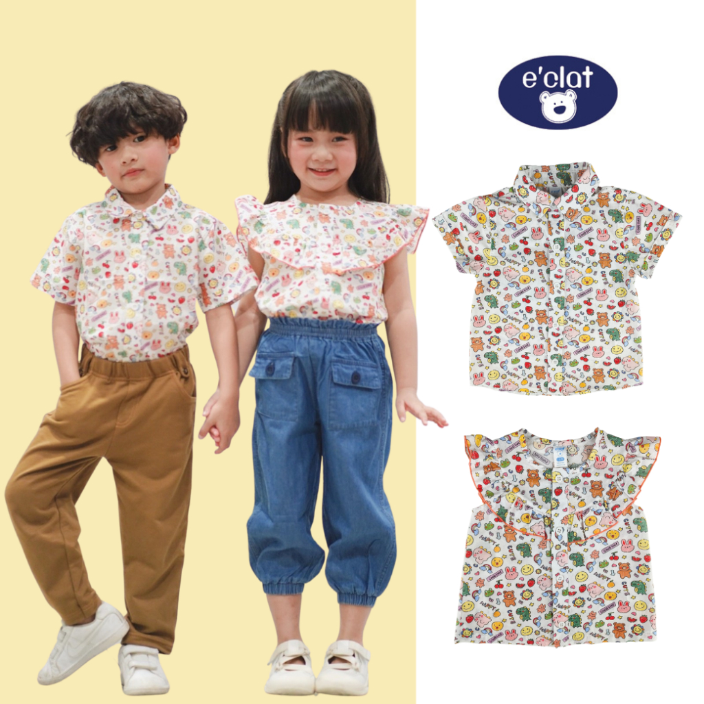 E'clat เสื้อเชิ๊ตเด็กผู้ชาย และ เสื้อเบลาส์ เด็กผู้หญิง 1-6ปี (ขายแยกชิ้น ) ผ้าcotton100% ผ้าไม่ยืด ผ้าพิมพ์ลาย