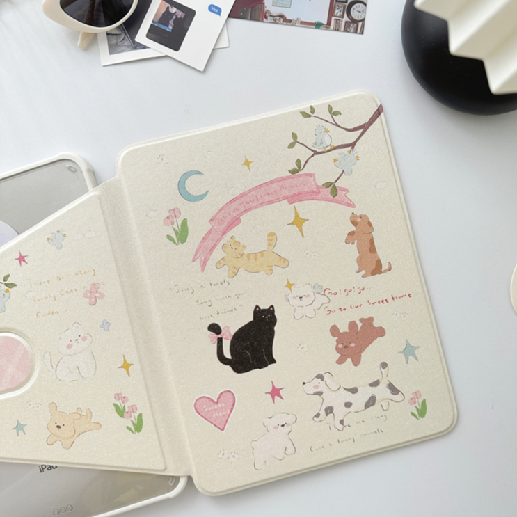 พร้อมส่ง เคส iPad หมุนได้ 360°ฝาหลังอะคริลิคสัตว์แมวสุนัข cat dog Air5 Pro11 2024 Gen9/8/7 Air4/6