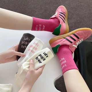 ONEIMO🍑 ถุงเท้ายาว มีตัวอักษร น่ารักๆ 💥พร้อมส่งในไทย
