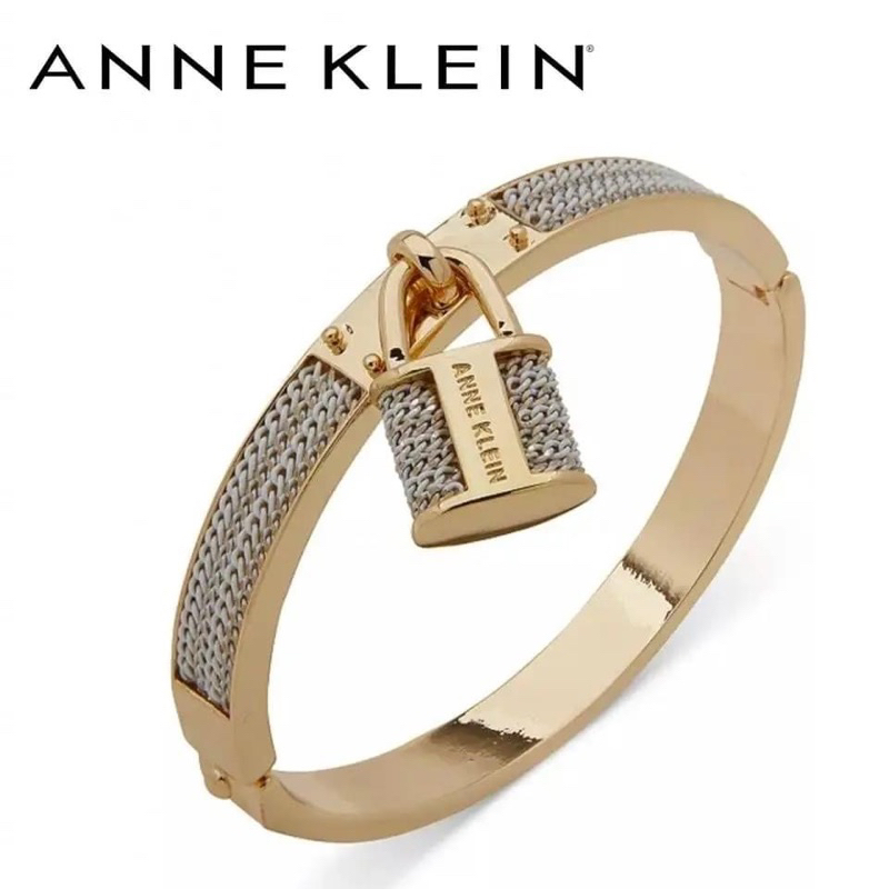 กำไล Anne Klein  Lock Charm Hinge Bangle Bracelet กุญแจ สีทอง ประดับคริสตัล AK530