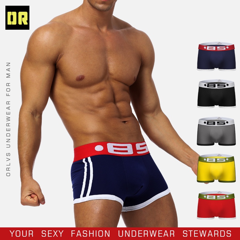 [1PC สีสุ่ม] Men's underwear solid color sexy hip-lifting U-convex design low-waist boxer shorts youth breathable