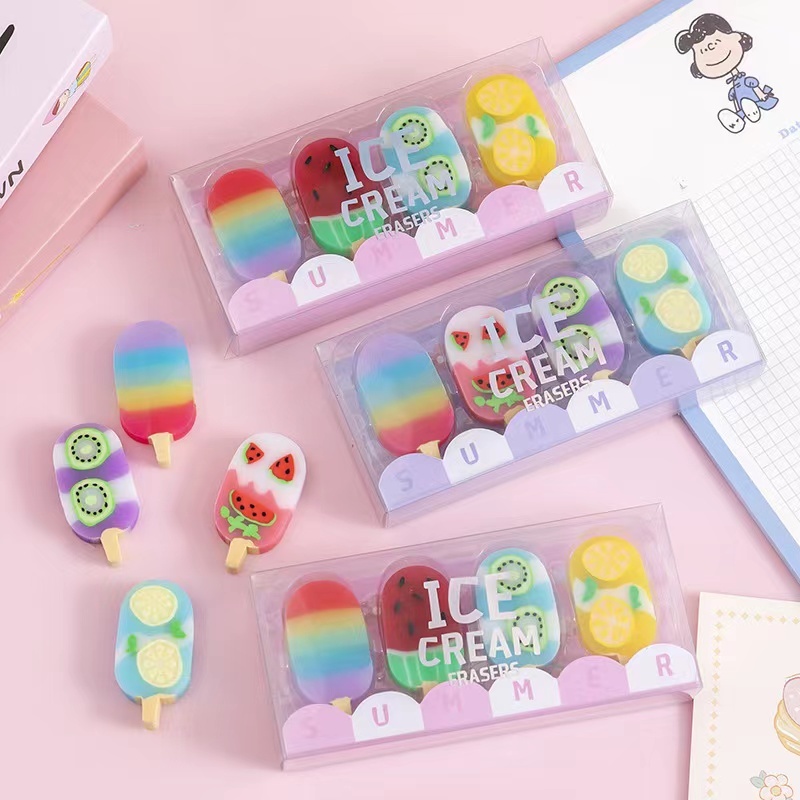 ยางลบดินสอ ไอศครีม ลายน่ารัก พร้อมส่ง กล่องละ4ชิ้น ราคาต่อกล่อง สุ่มสี