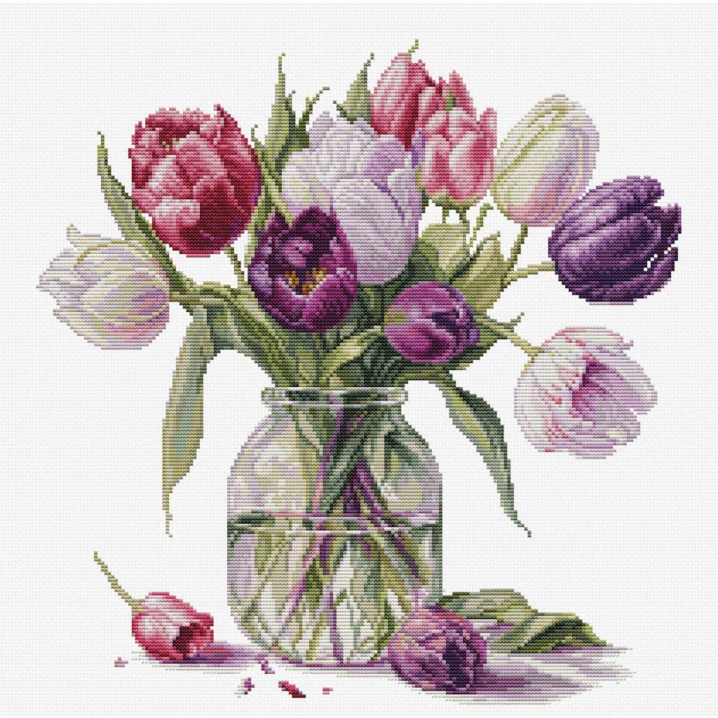 LU-B7029 Bouquet of Tulips ชุดปักครอสติชลิขสิทธิ์แท้ ครอสติชไม่พิมพ์ลาย แบรนด์ Luca-S