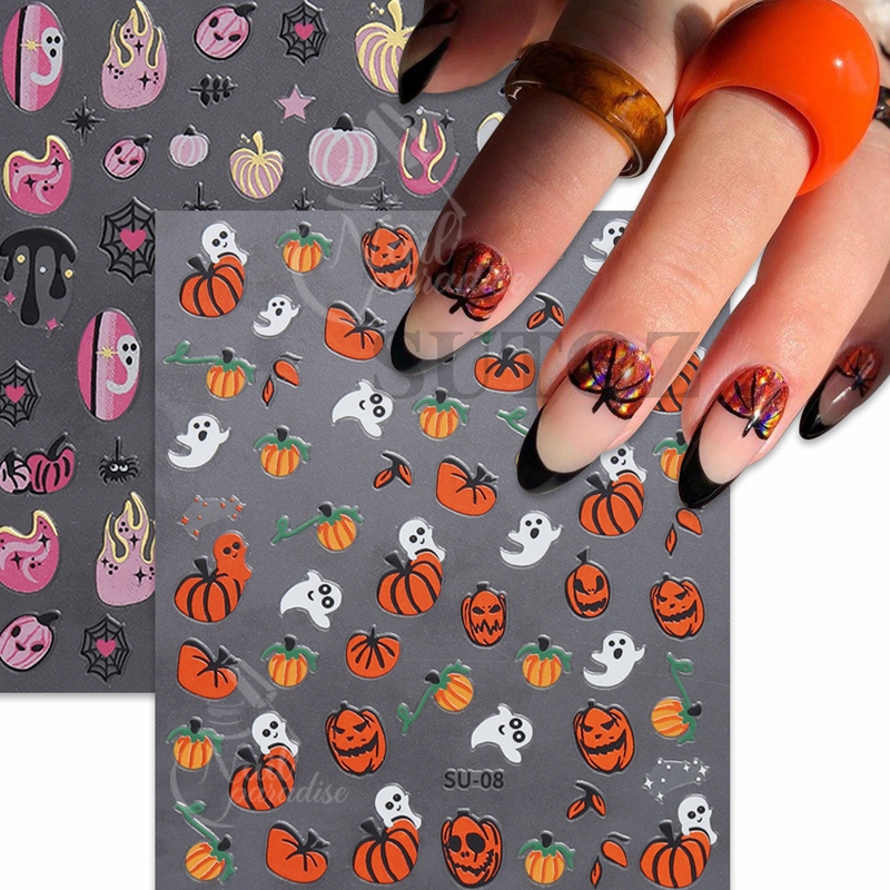 สติกเกอร์ติดเล็บ พร้อมส่งทุกวัน Halloween Nail Stickers เรืองแสง น่ารัก มีสไตล์ กันน้ำปลอดสารพิษ ไม่ต้องลอกน้ำ