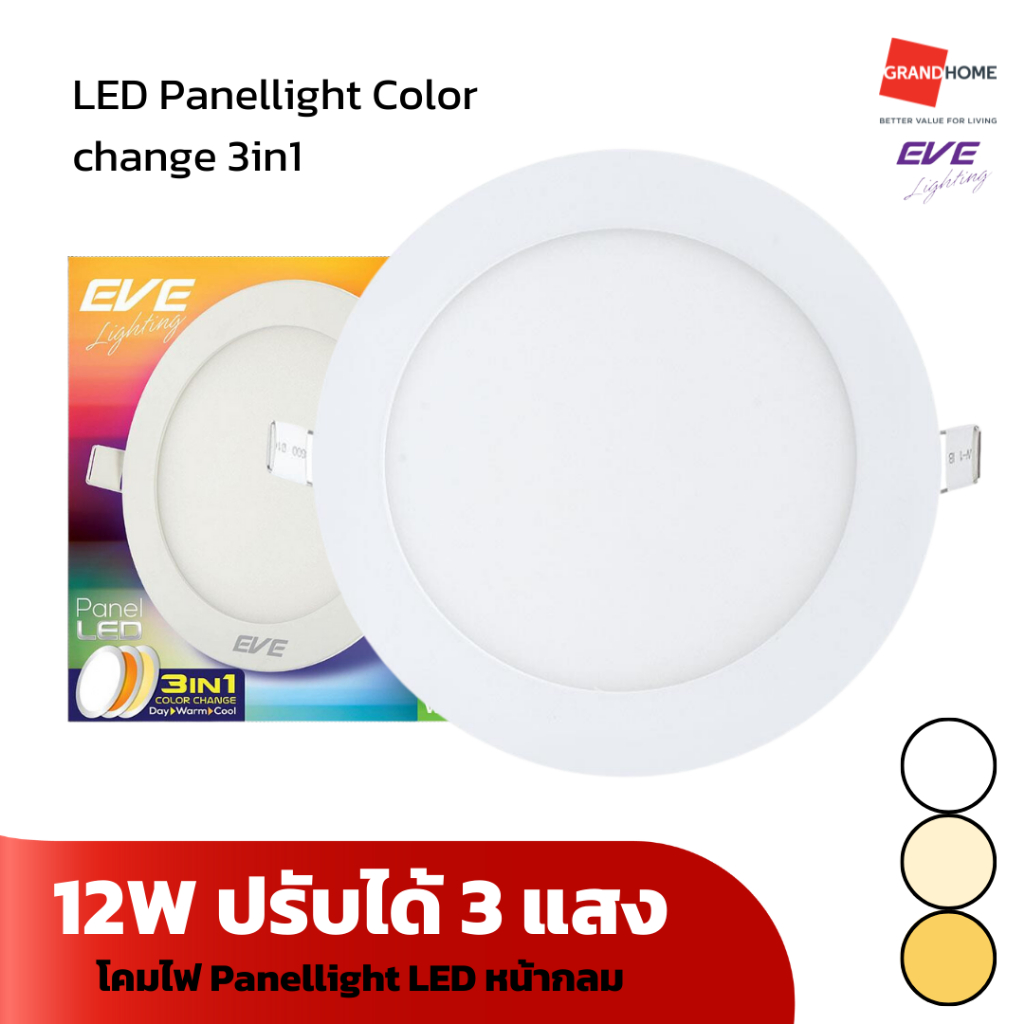 GRANDHOMEMART โคมพาแนลไลท์แอลอีดี รุ่นเปลี่ยนสี EVE LT 540699 12W