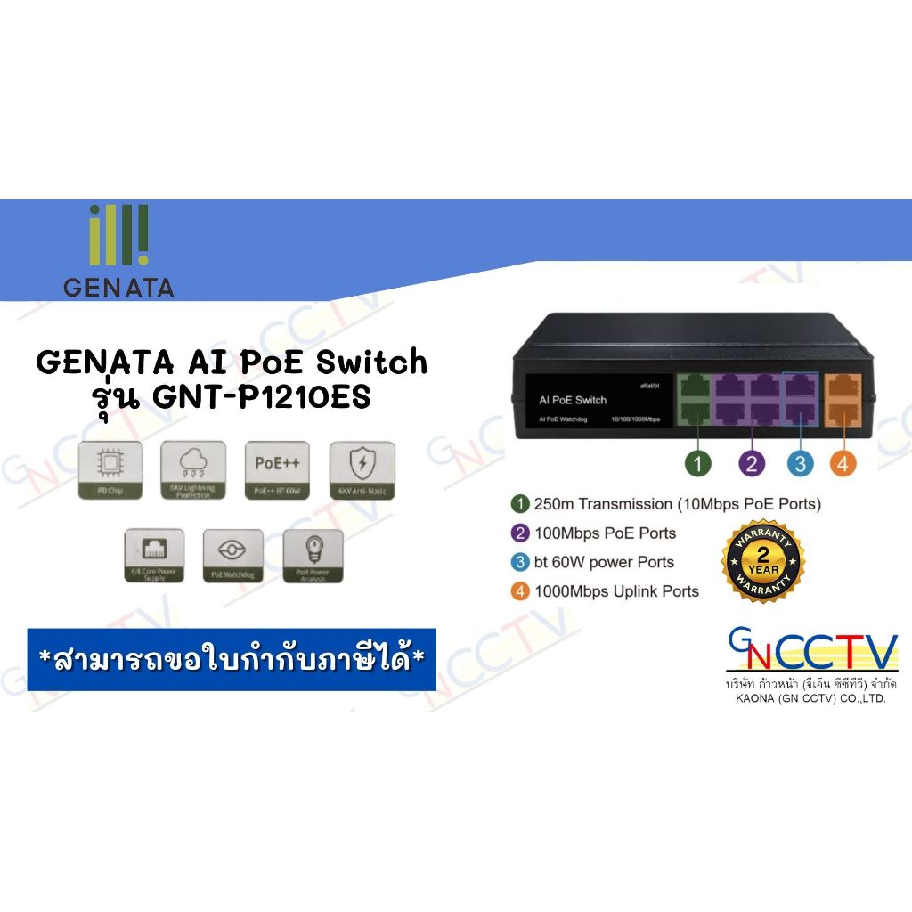 GENATA AI PoE Switch  รุ่น GNT-P1210ES